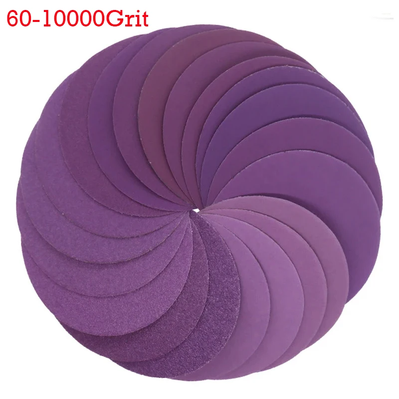 

100Pcs 60-10000 Grits 3 Inch Purple Sandpaper Wet&Dry Sanding Discs Aluminum Oxide Flocking Sand Paper Wood Metal Polishing Tool