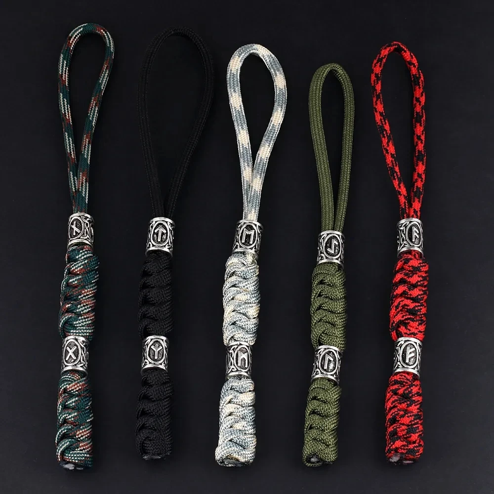 Handmade Viking Rune Bead Charms Accessories Keychain Outdoor Survival Kit Keychain Lucky Jewelry Car Key Knife Lanyards Kaychai