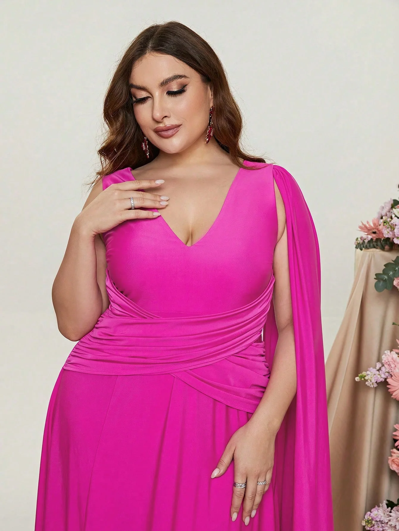 Plus Size Puff ärmel Rüschen Schlitz Party kleid