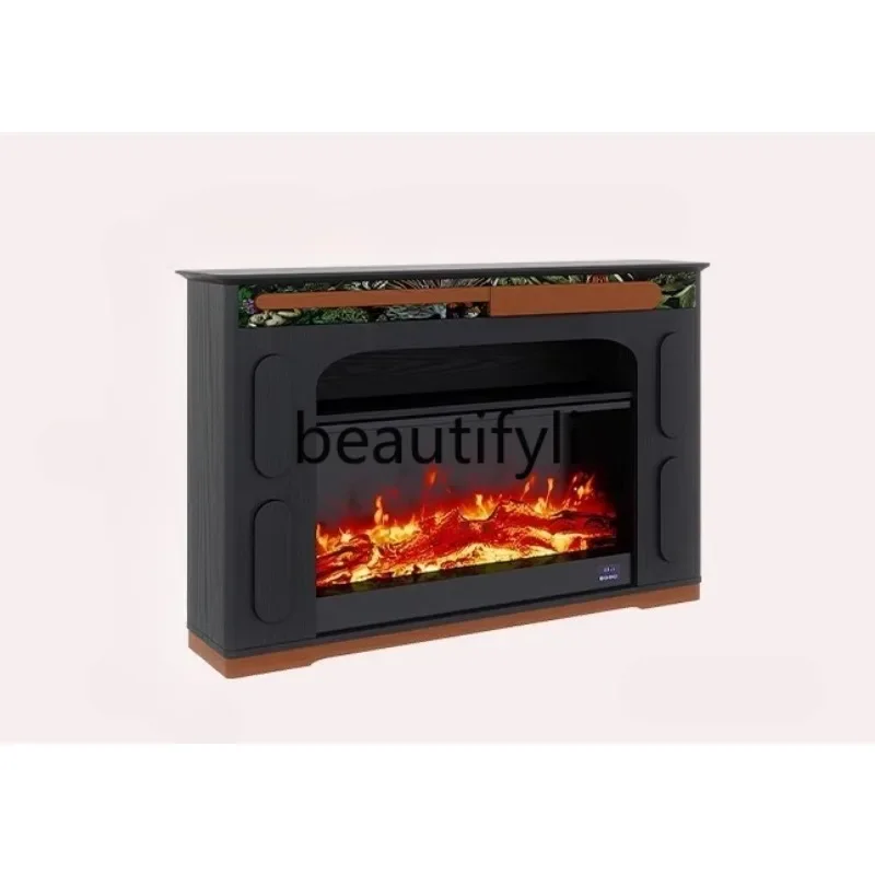 

French retro fireplace, living room American solid wood simulation flame heating fireplace decorative cabinet H