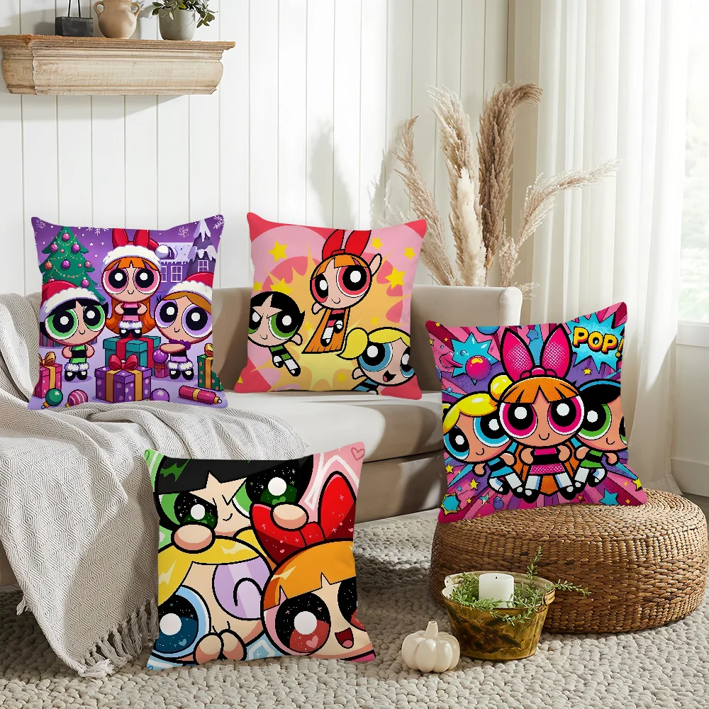 

Cartoon P-P-Power-puffS Girls Pillow Case Home Cushion Cover Suitable For Office Sofa Car Suitable For All Seasons
