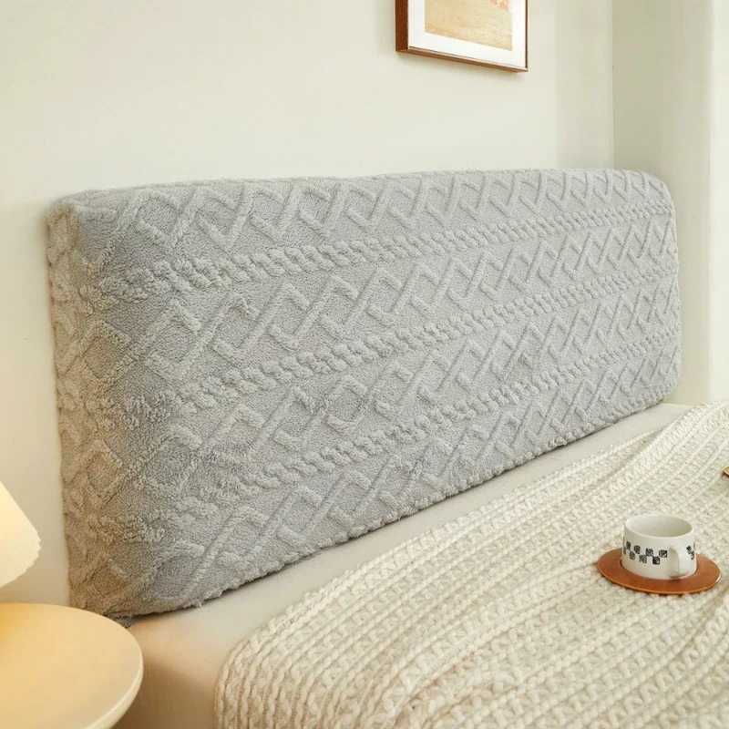 Rhombus Plush Elastic Bed Head Slipcover Children Room Second Bedroom Fully Wrapped Headboard Cover Soft Thick Decorative Cloth
