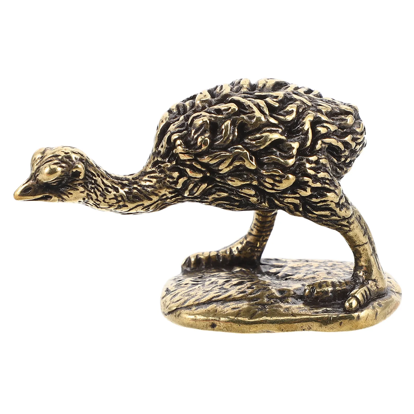 Brass Ostrich Figurine, Vintage Antique Bird Sculpture Good Luck Decor Retro Animal Statue for Bookshelf Tabletop Ornament