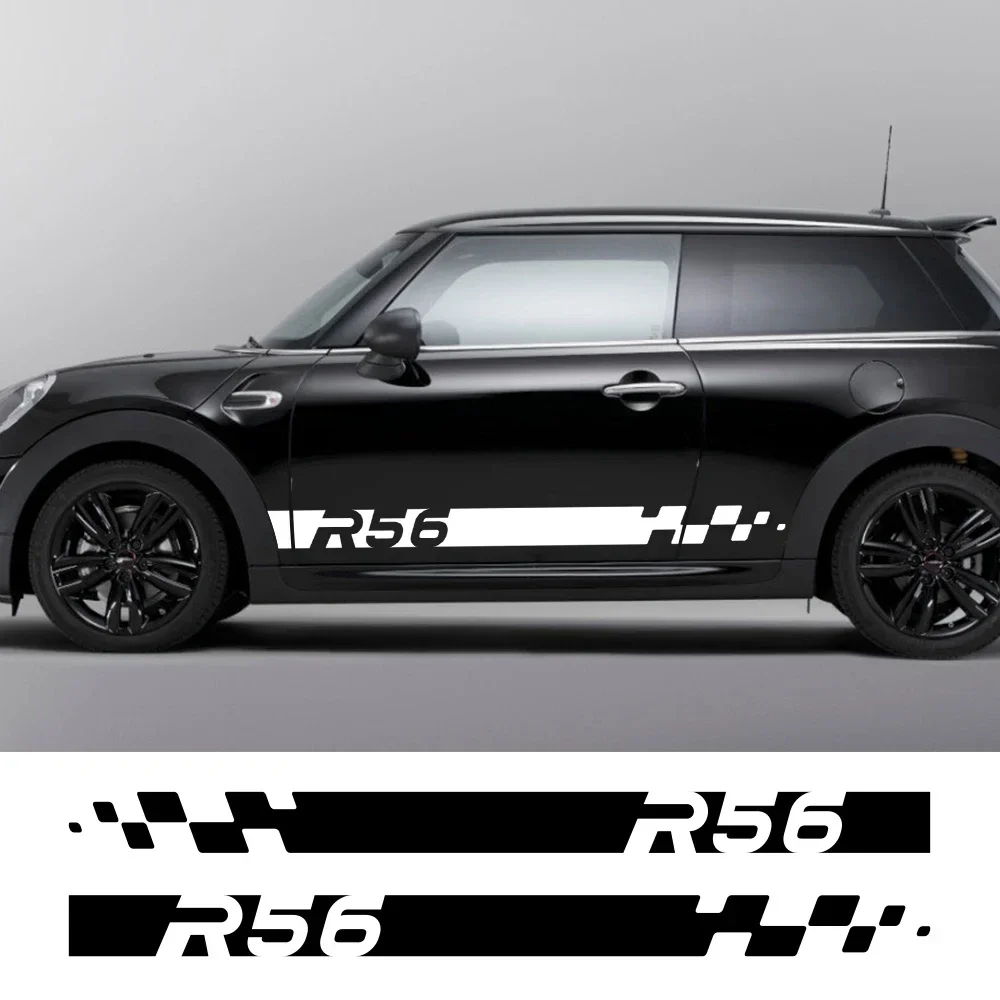 2Pcs Vinyl Car Body Side Stickers R56 Racing Checkered Graphics Decals Waterproof Sport Door Stripes Auto Exterior Accessories