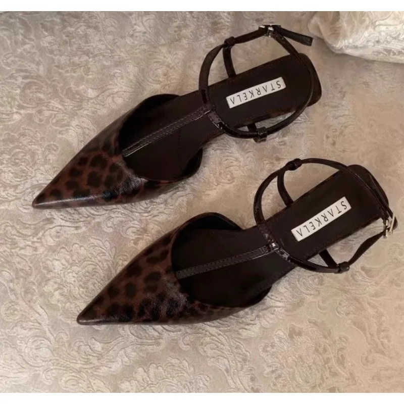 

New Leopard Heeled Sandals Women's Elegant Pointed Toe Shoes Designer Heels Slippers Fashion Party Flip Flops Trend Woman Shoes