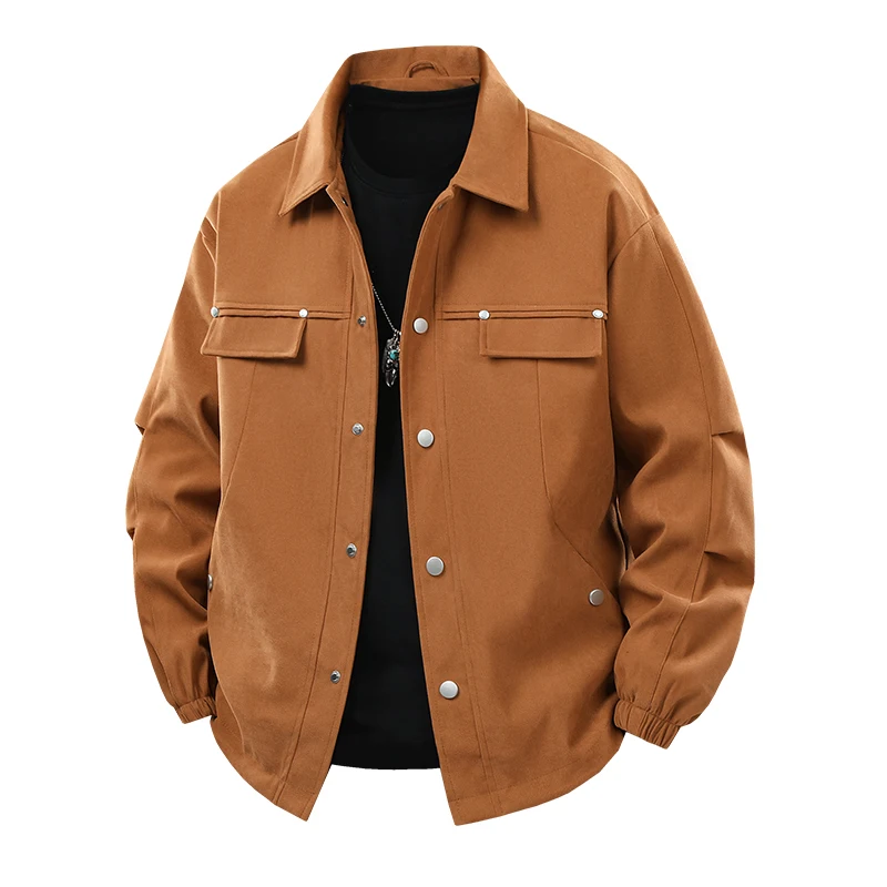 

Men's Turn down Collar Jackets Fashion Basic Button Decorated Jacket Spring Autumn Button-Up Casual Shacket with Flap Pockets
