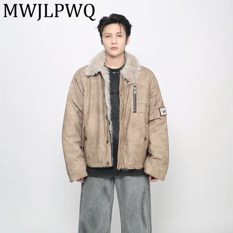 

MWJLPWQ American Style High-End Feel Fur Collar Suede Jacket Men's Winter Thickened Warm Workwear Vintage New Cotton Coat 21695