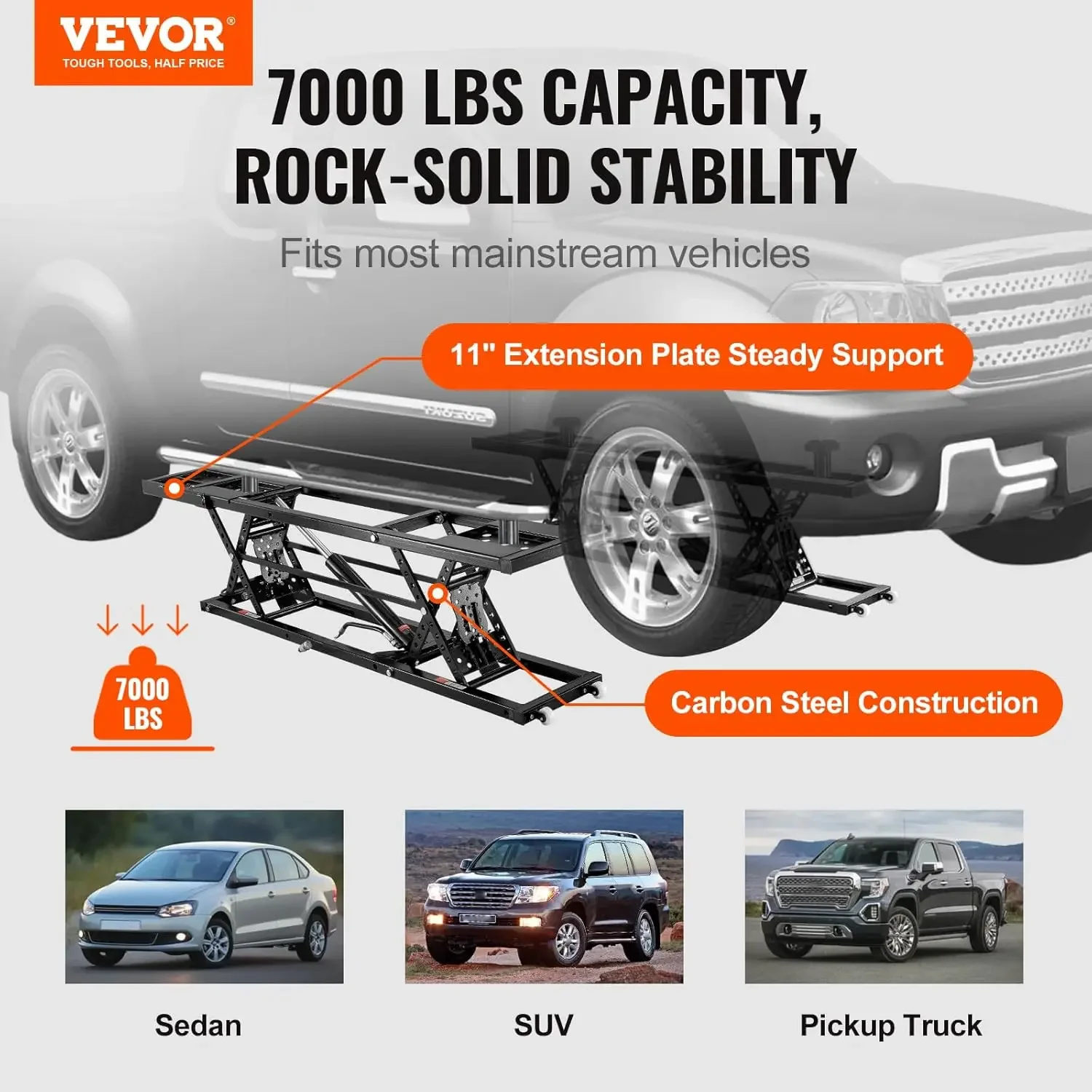 Portable Car Lift - 7,000 LBS Capacity, 26.8