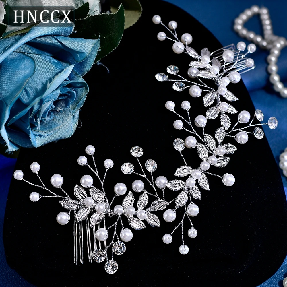 HNCCX Wedding Alloy Leaf Hair Comb Hairpin Headband Bride Party Double Ended Comb Pearl Hair Accessories Head Jewelry CP832