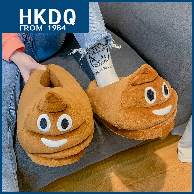 

HKDQ Winter Furry Funny Slippers Men Warm Fluffy Couple Slippers Cute Cartoon Women's Home Slippers Soft Indoor House Shoes Man