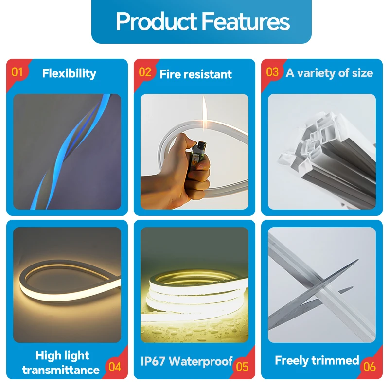 غطاء قناة LED من السيليكون المتكامل، شريط إضاءة مرن مقاوم للماء، خزانة ملف تعريف لخزانة المطبخ والإضاءة الخارجية