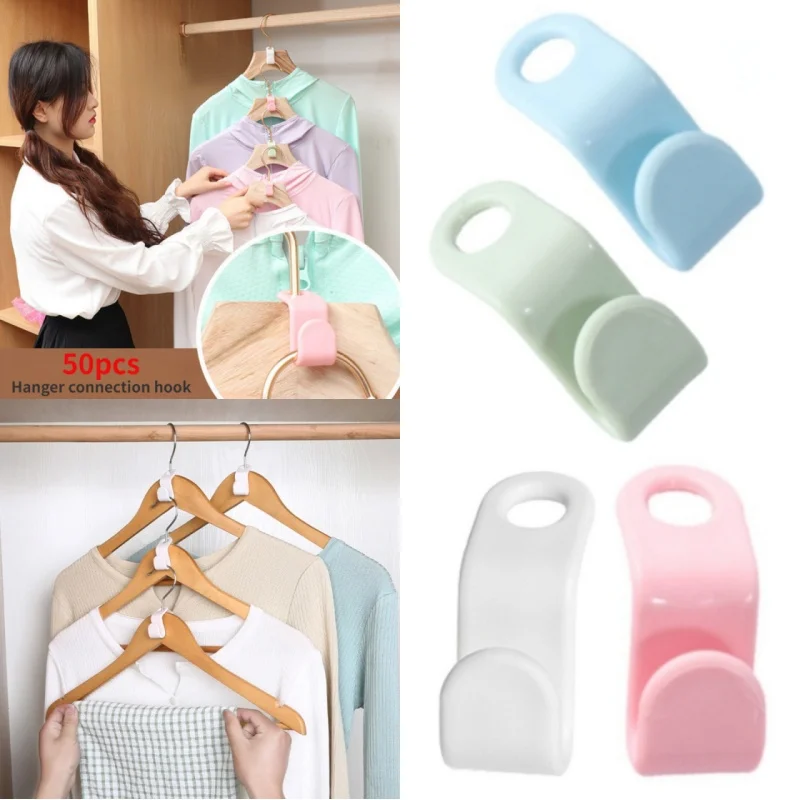 50pcs S-Type Wardrobe Clothes Connect Hangers Hook Set Stacking Coat Scarf Shirt Sweater Bedroom Rack Home Organizer Shelf