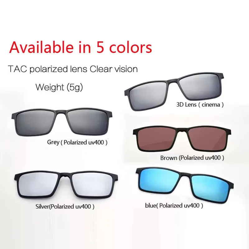 Vollformat Herren brille Nachtsicht brille Magnet Klapp clip auf Sonnenbrille Myopie Strahlung polarisierter UV-Schutz 57 Mehrfarbiger Clip, ultraleichte und bequeme, UV-beständige Sonnenbrille, quadratische Brille für – Detail 4