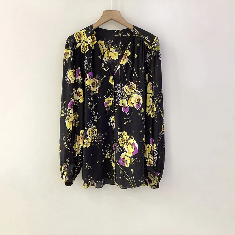 Zadig Women Tops Blouses Solid Black Yellow Print Summer Shirt Top Female Fashion Rhinestone V-Neck Blouse Vintage Lady Clothing