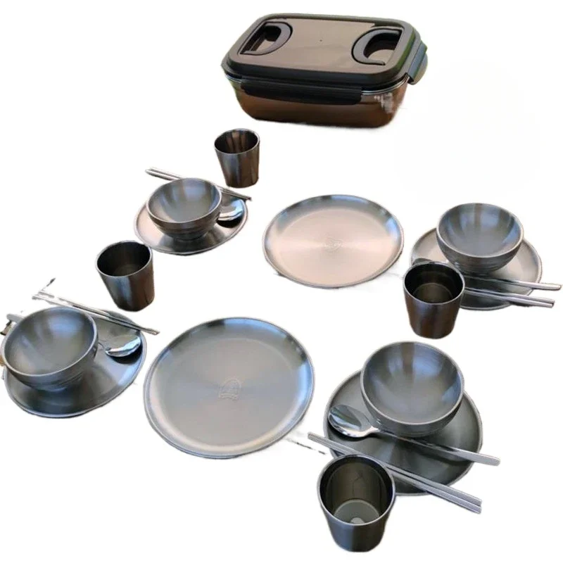 Outdoor Tableware Portable Set Camping Supplies Equipment Picnic Bowls Cups Chopsticks Spoons 304 Stainless Steel