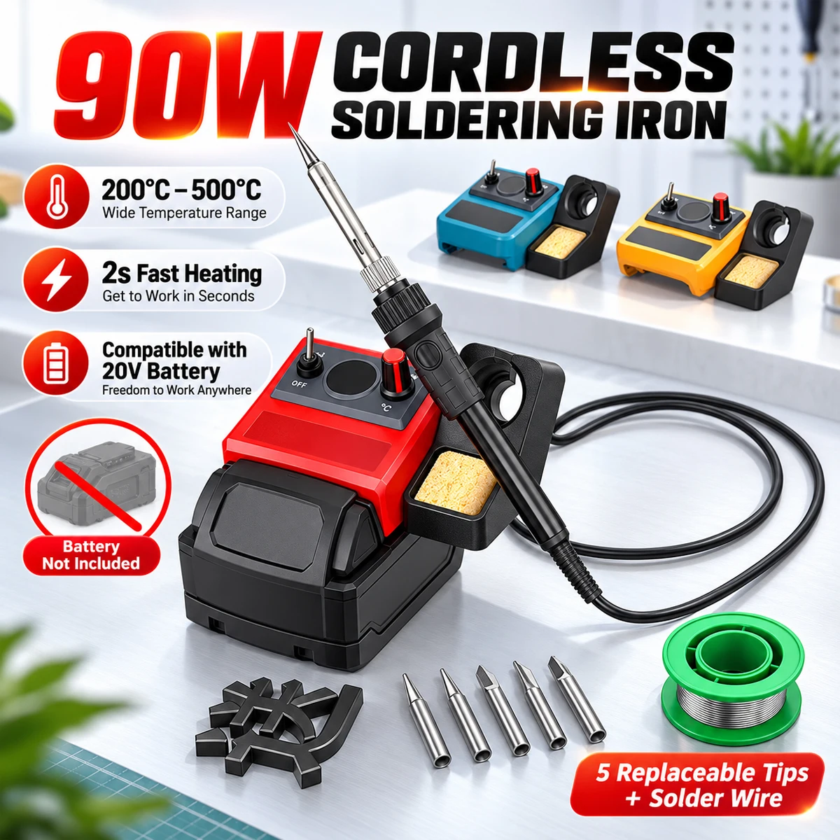 NEW 90W Wireless Soldering Iron Suitable for Makita/DW/Milwaukee/Bosch 18V 20V Li-ion Battery Used Repair Tool for DIY Projects