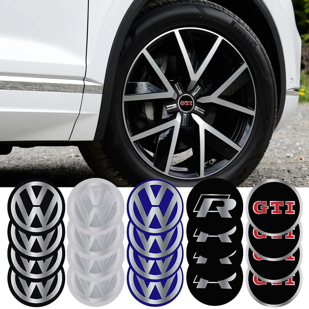 4Pcs Car Wheel Center Hub Cap Badge Emblem Decal Wheel Sticker For Volkswagen Polo GTI Bora Rline Jetta Golf 7 8 Tiguan Tharu VW