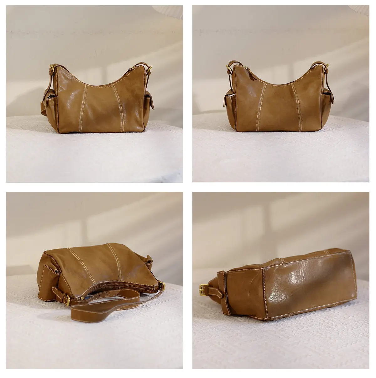 Vintage-Organizer, handgefertigt, hochwertige Damen-Umhängetasche aus echtem Leder, lässige Mode, luxuriöse, weiche Umhängetasche aus Kuhleder. – Detail 17