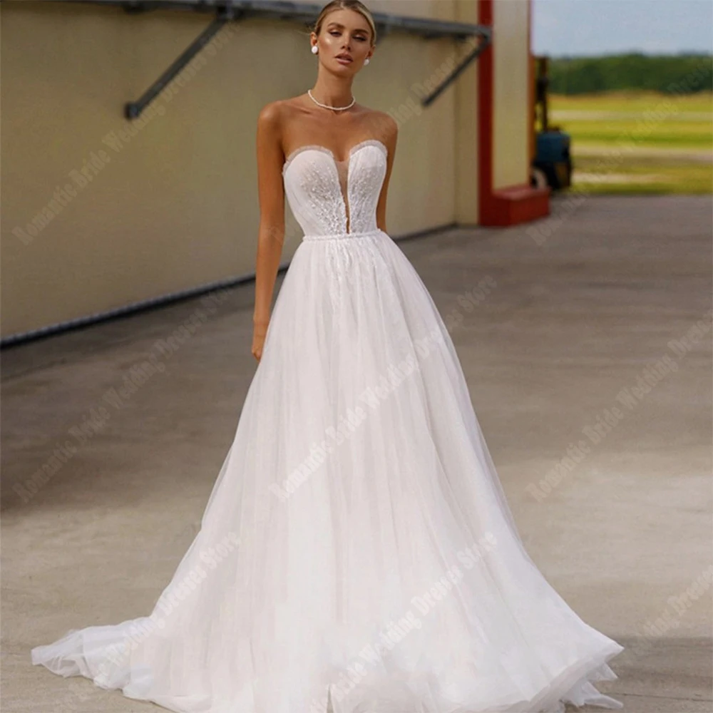 Sexy Schatz Kragen Tüll A-Linie Brautkleider für Frauen helle Spitze Applikation Brautkleider Prinzessin Vestidos de Novias