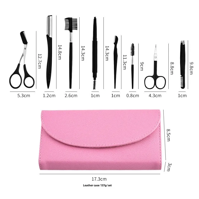8-delige wenkbrauwverzorgingsset met wenkbrauwshaper, wenkbrauwpotlood en pincet voor dames en heren, complete set