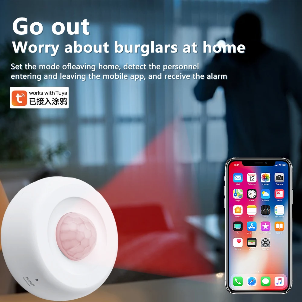 WIFI PIR Motion Detection SENSOR เครื่องตรวจจับ Passive อินฟราเรด Security burglar ALARM SENSOR Smart Life APP รองรับ Alexa Google