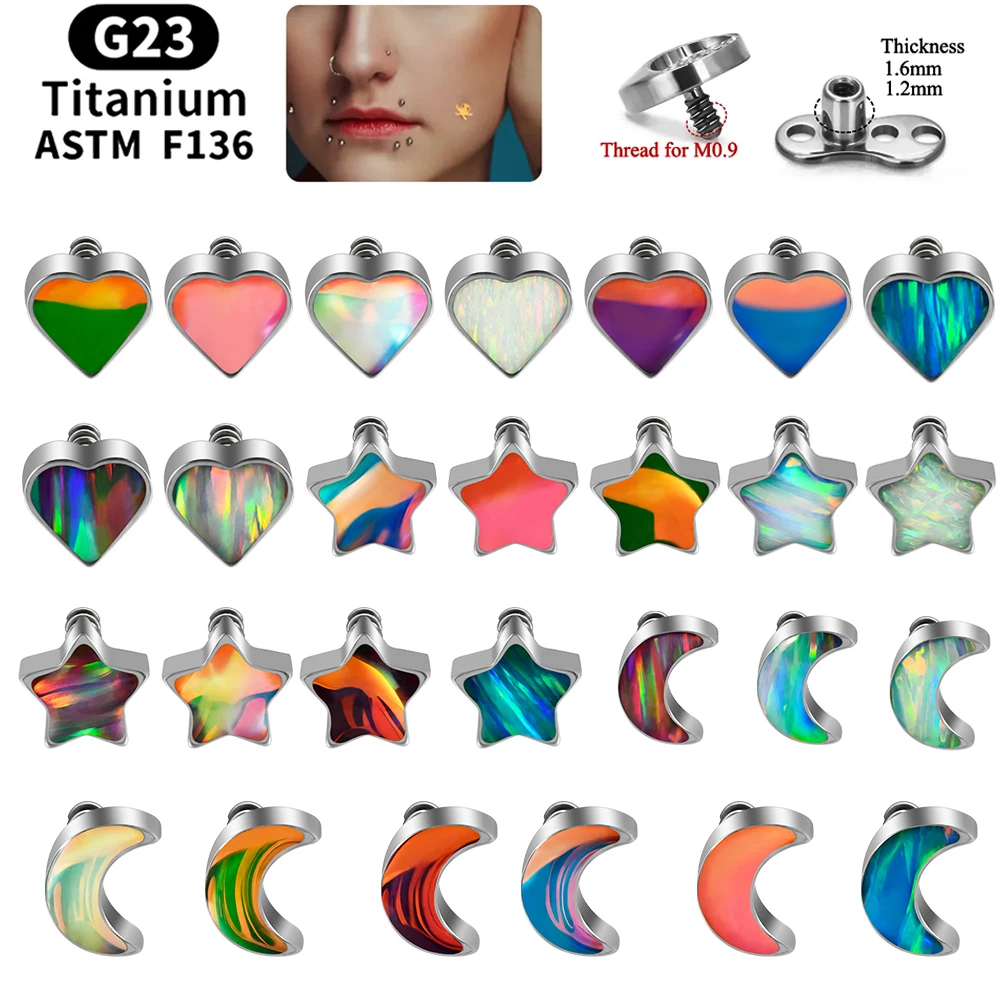 Dreamlee Micro Dermal Piercing G23 Solid Titanium CZ Crystal Opal Dermal Anchor Surface Piercings Heart Moon Star Dermal Rings