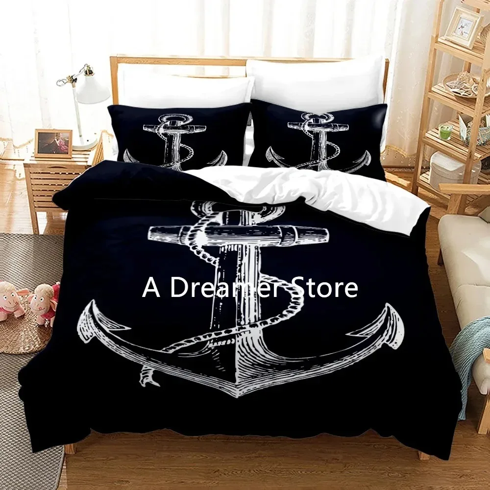 Blue Anchor Bedding Set Quilt Cover Anchor Printed Duvet Cover With Pillowcase 200X200 King Size Bedroom For Children Bed Cover
