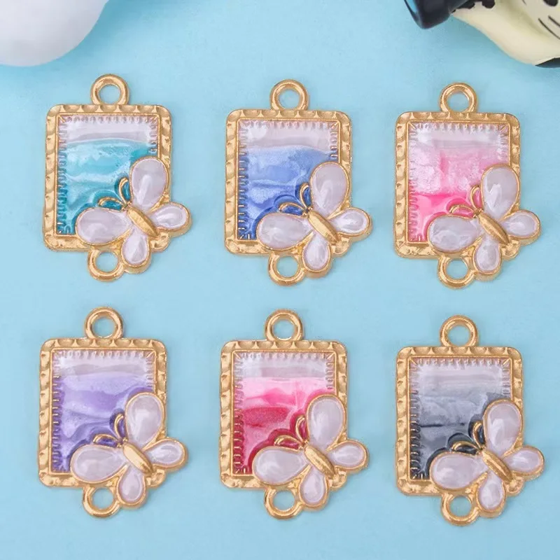 Alloy Enamel Rectangle Double Hanging Charms for DIY 50pcs/lot Necklace Bracelet Pendant Jewelry Making