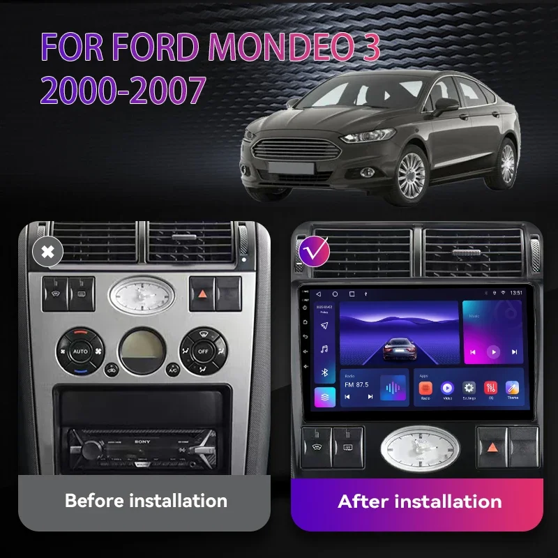 Android 12 For Ford Mondeo 3 2000 - 2007 Car Radio QLED Navigation GPS Multimedia Carplay Auto Audio Video Head Unit 360 Camera