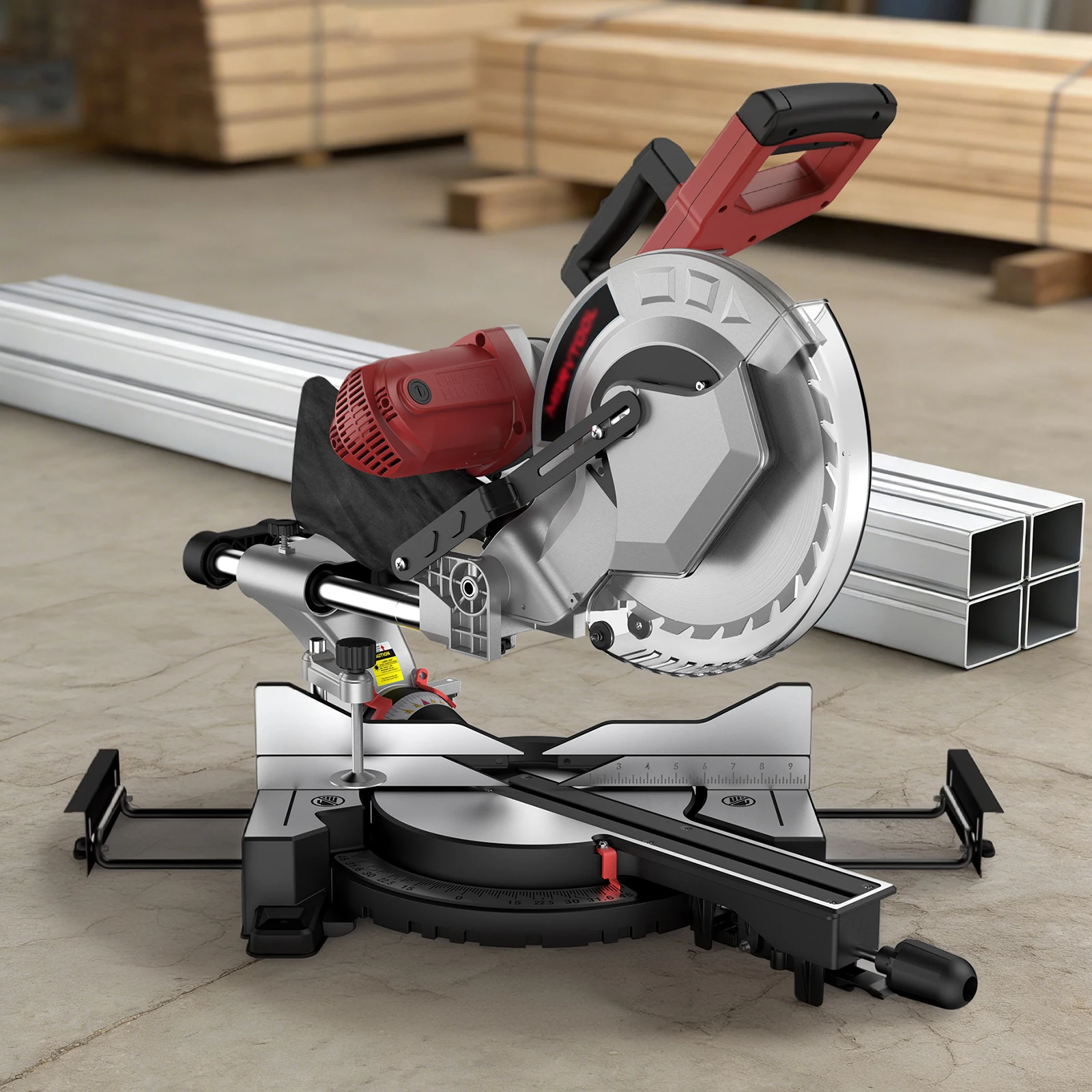 

12/10" Sliding Compound Miter Saw Power Tools, 3800/5000 RPM, 0-45°, 15 Amp, 36T Blade Electric Saw Cutting Machine Woodworking