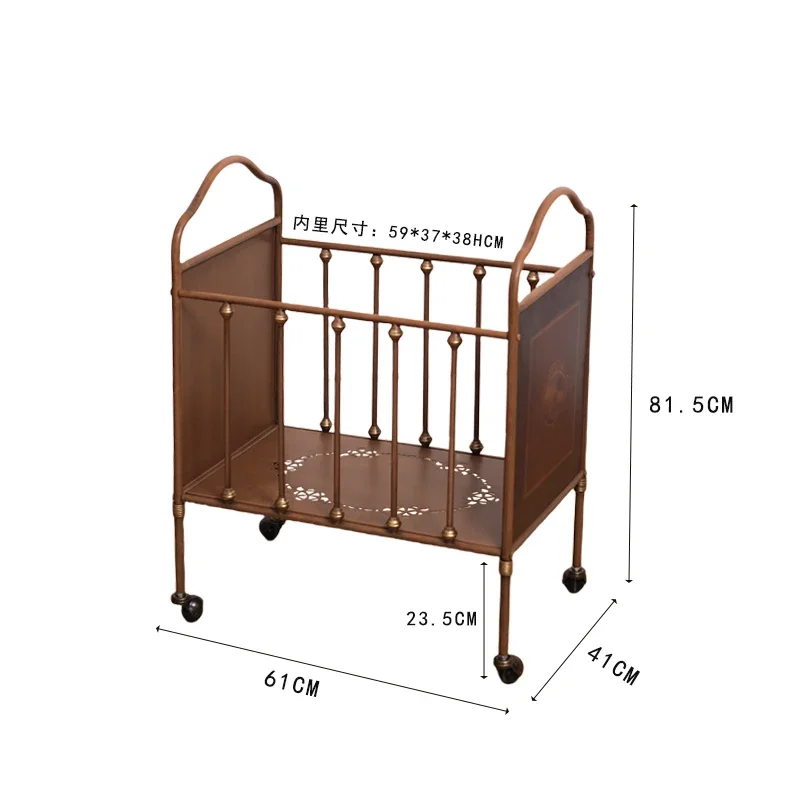 Retro wrought iron storage basket, medieval cart in living room and bedroom, shelf, household dirty clothes basket,