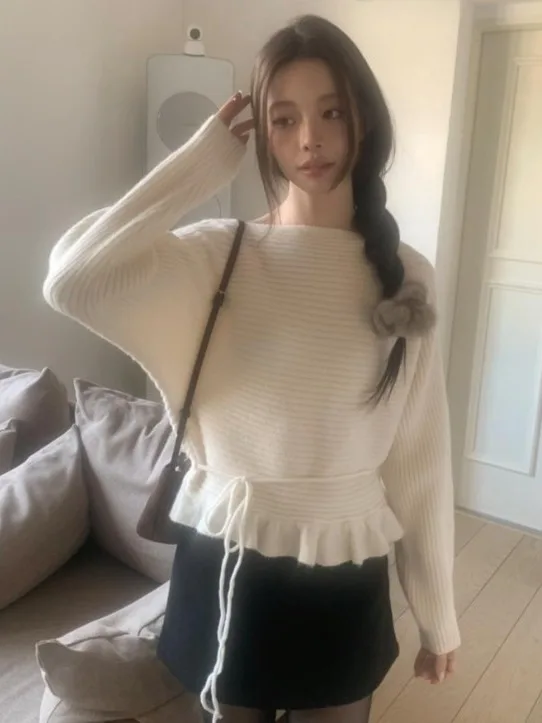 Maglieria dolce coreana Sle da donna Faion Autunno Inverno Taglia piccola Pigro Morbido maglione accogliente Legno bicolore Aosphere Se...