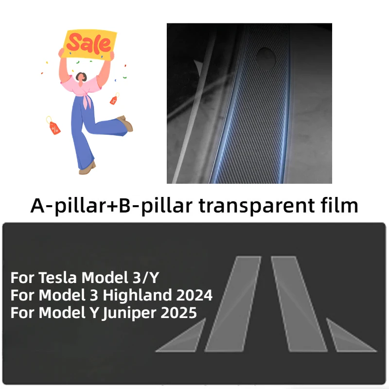 

For Tesla Model Y Juniper 2025 A-pillar B-pillar Protective Film Scratch Proof TPU Car Door Pillar Film Retrofitting Accessories