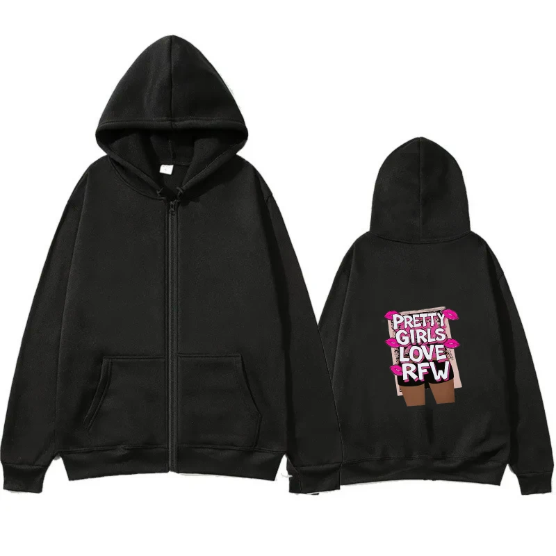 Men's Hooded Jacket Black Pretty Girls I Love RFL Printed Pattern Casual Streetwear Hoodie for Daily Wear and Outdoor Activities