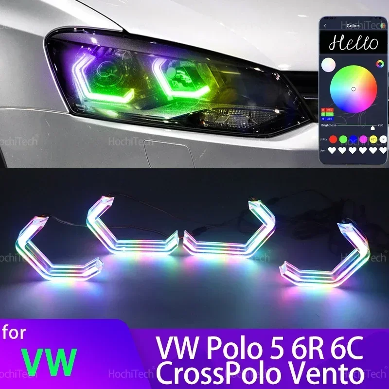 

M4 Стиль Многоцветный RGB светодиодный комплект Angel Eyes Halo Rings для Volkswagen VW Polo 5 6R 6C CrossPolo Vento Gol Voyage Saveiro Cross