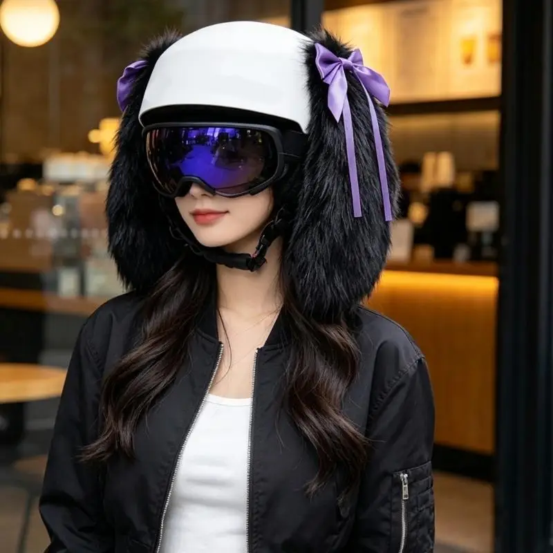 31BB Easy Attach Long Ear Helmet Accessory with Soft Bows Design for Motorcycle Riders