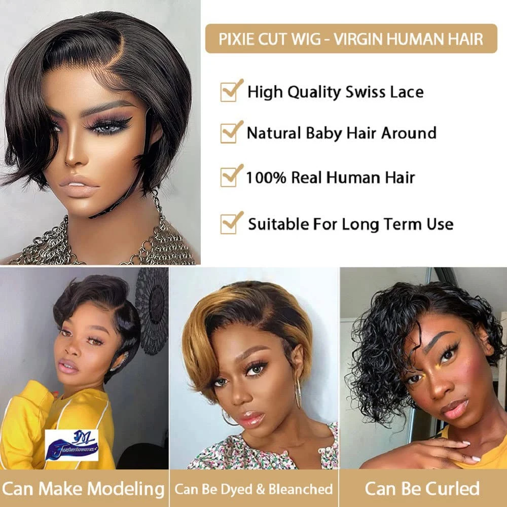 Straight Pixie Cut Wig Human Hair Wigs 13x4 Transparent Lace Short Bob Wig Free Part Lace Wig Brazilian Human Hair For Women