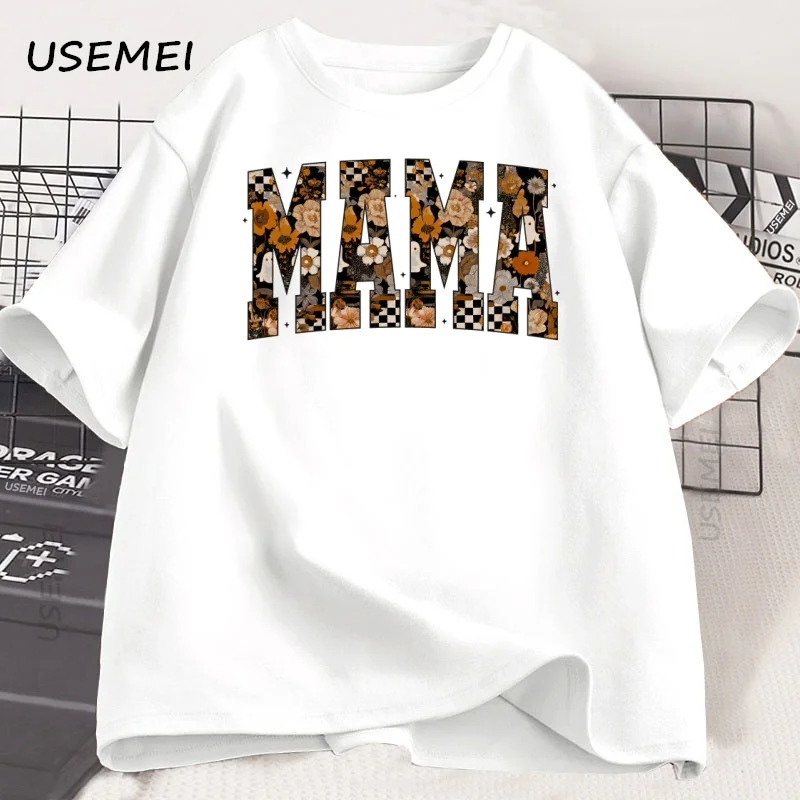 

Halloween Mama T-shirt Funny Mom Ghost Floral T Shirt Spooky Mama Coquette Short Sleeve Tshirt Casual Round Neck Graphic T