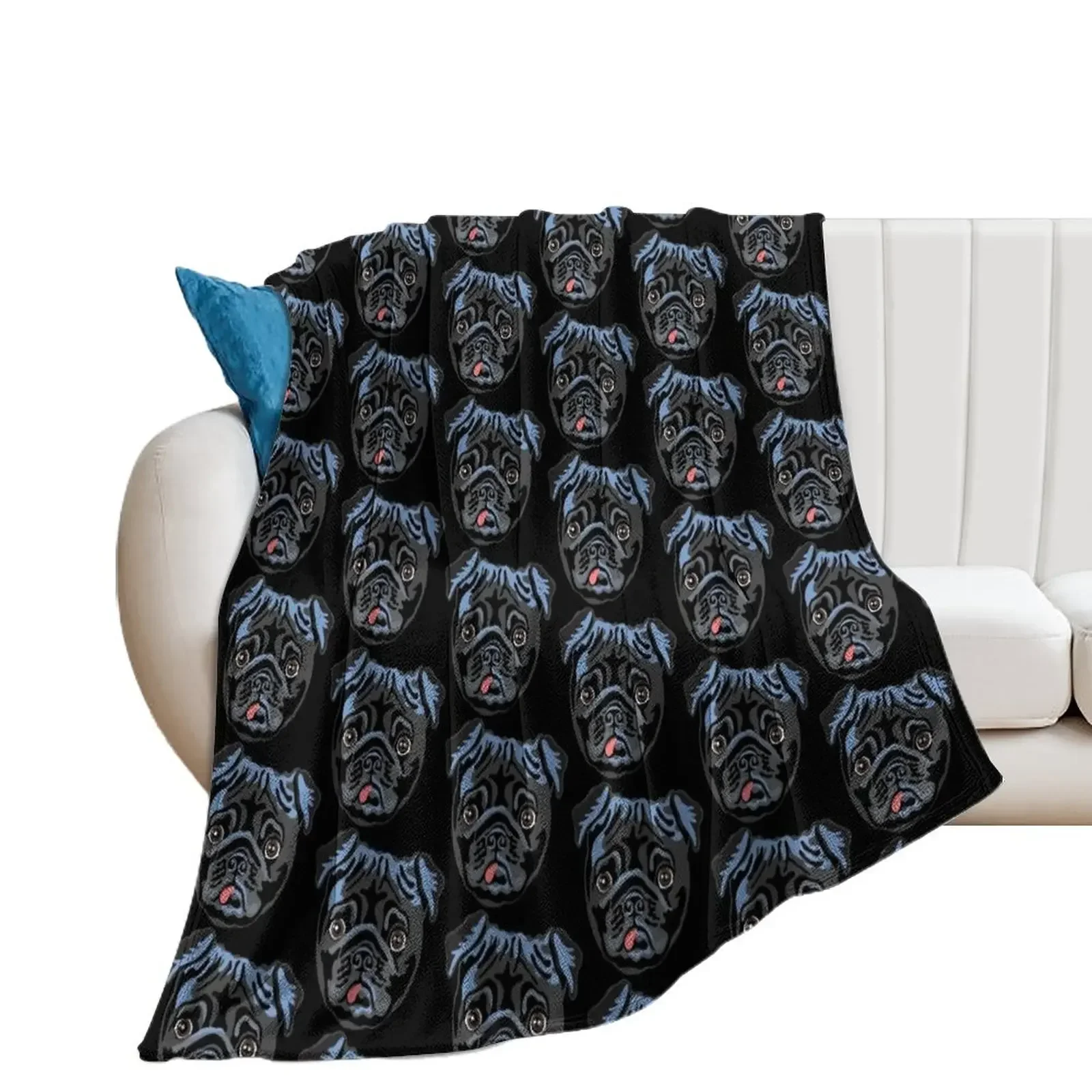 

Black pug Throw Blanket Beach warm for winter Polar Luxury Thicken Blankets