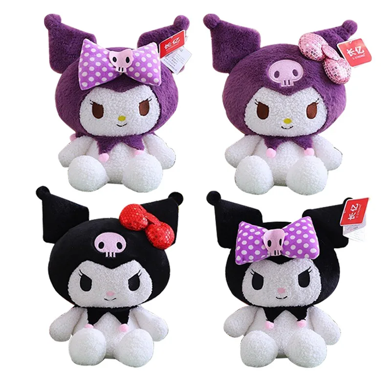 

Sanrio Kuromi Plush Doll Cute Purple Black Stuffed Toy with Bow Decor Gift