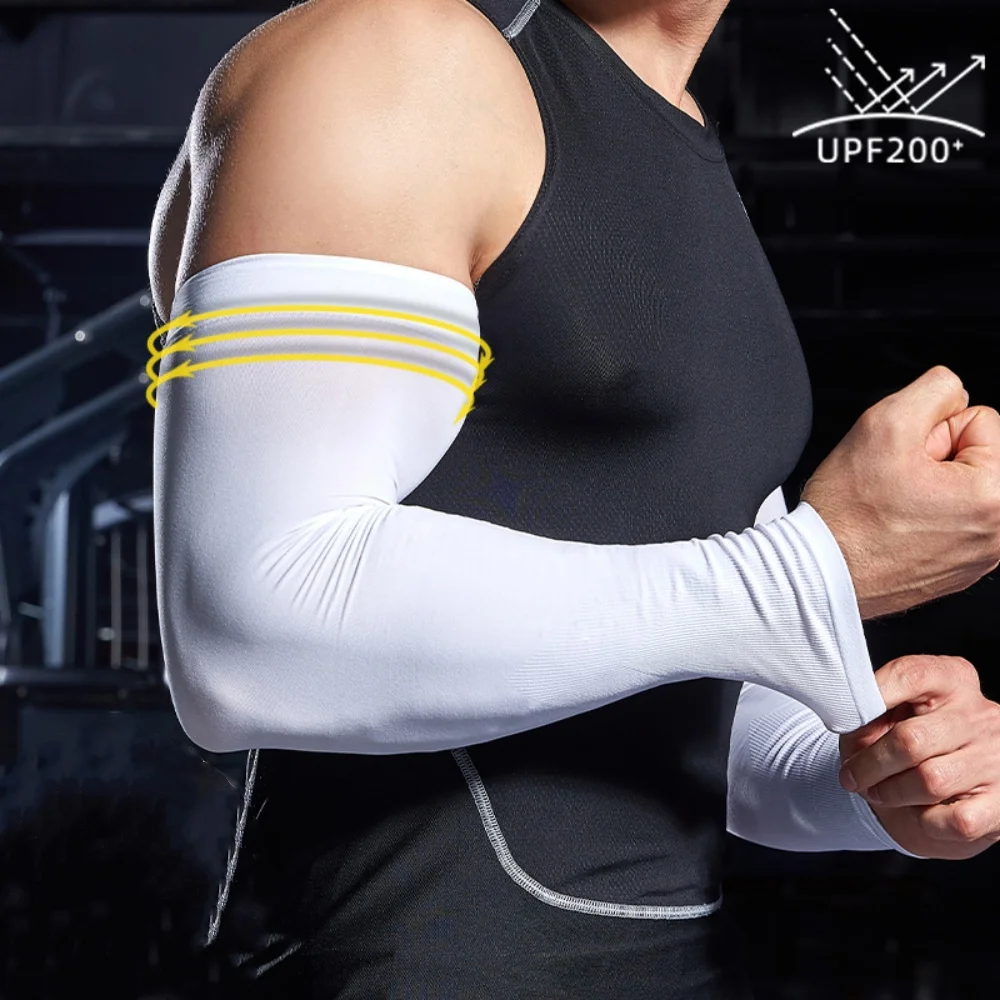 Summer Ice Silk Sunscreen Sleeve Covers For Men Solid Color Sports UV Protection Arm Warmer Plus Size Loose Ice Sleeves Gloves