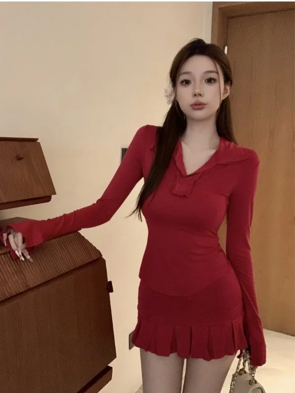 Red High Waist V-Ne… - image