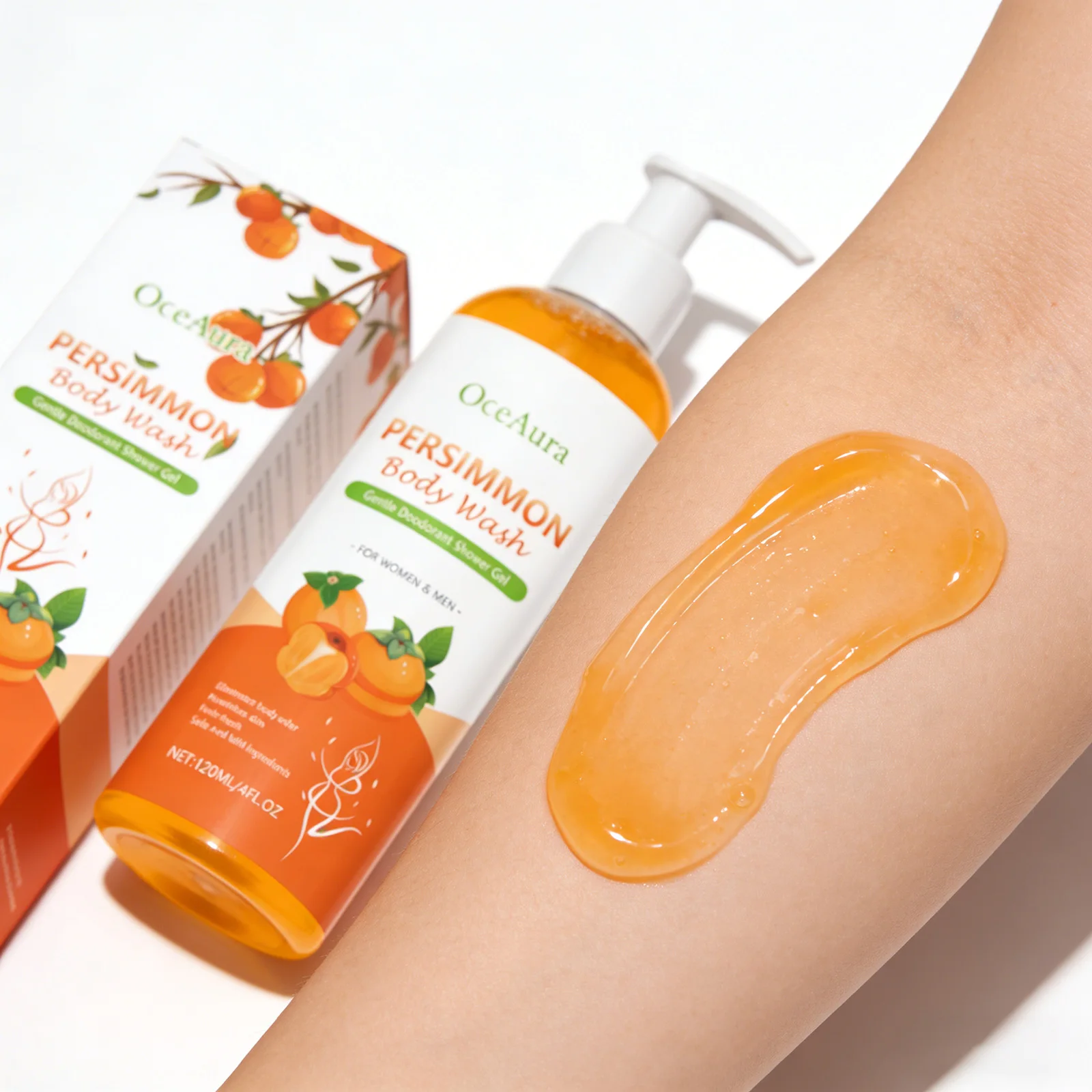 Persimmon Body Wash for Body Odor Control & Deep Clean - Deodorizing, Exfoliating, Moisturizing Shower Gel, Repairs Skin Barrier
