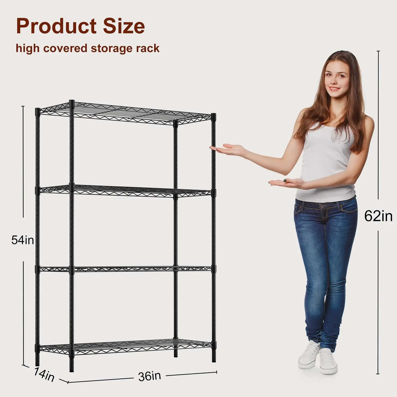 

4-Tier Wire Storage Shelves | 36x14x54 | Black | with Adjustable Racks Heavy-Duty Metal Shelf, Holds Upto 1000 lbs·Hot Sale