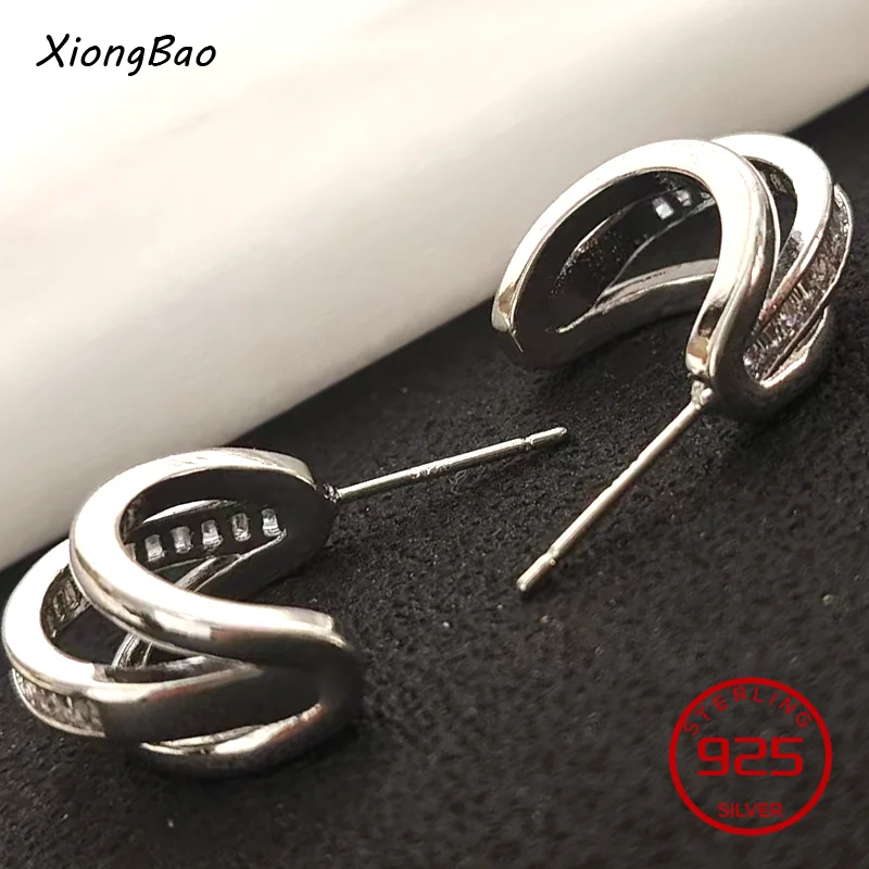 Female Silver Pendant Custom Jewelry Fashion Design Sense C-circle Three-layers Gold Color Temperament Earrings For Women