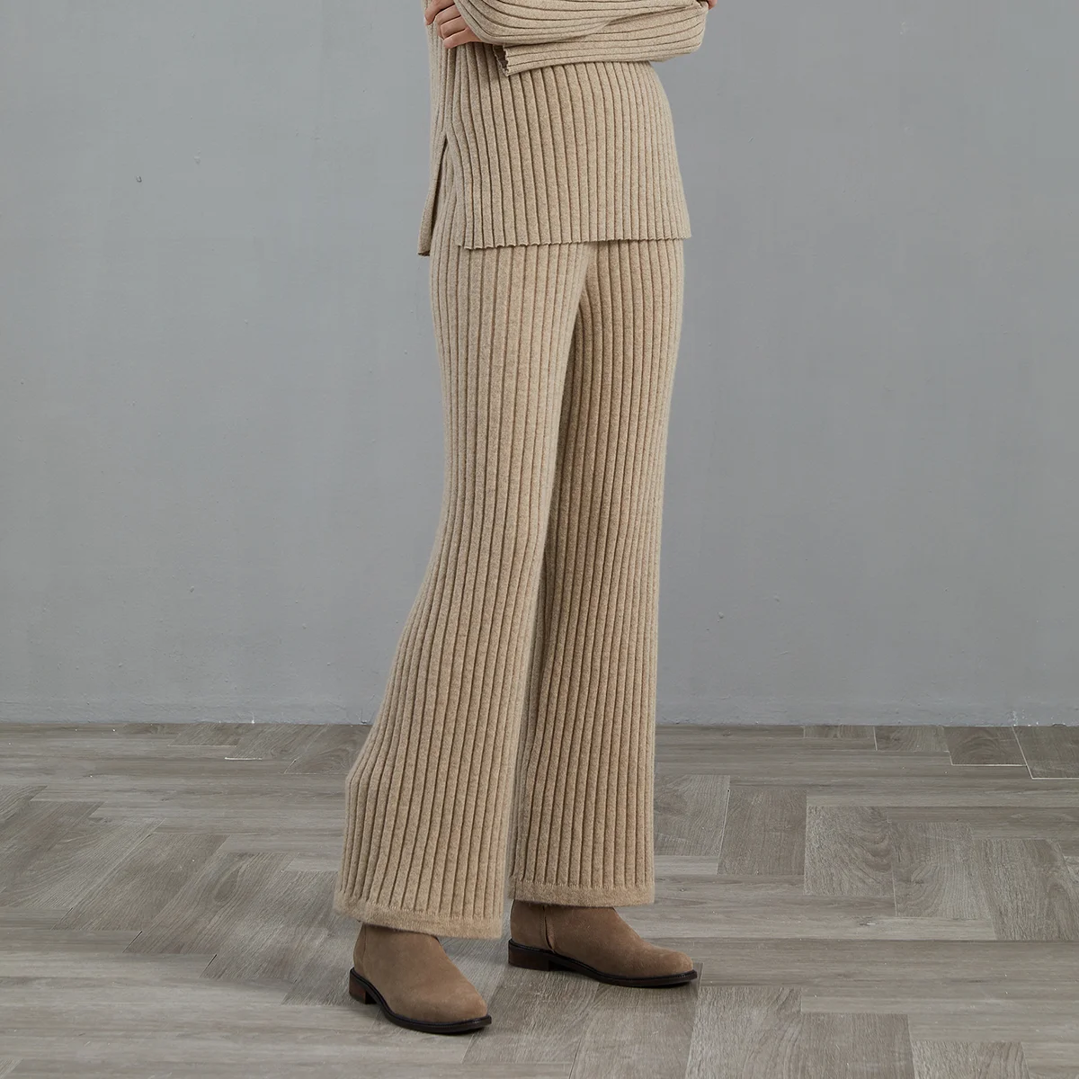 BC837 In Stock High End Women’s Cashmere Knit Pants Lightweight Elastic Waist Elegant Lounge Style Trousers