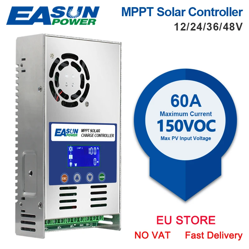 EASUN MPPT 20A 40A 60A Solar Charge Controller Lead Acid Lithium Battery Regulador 12/24/36/48V Auto Solar Controller LCD