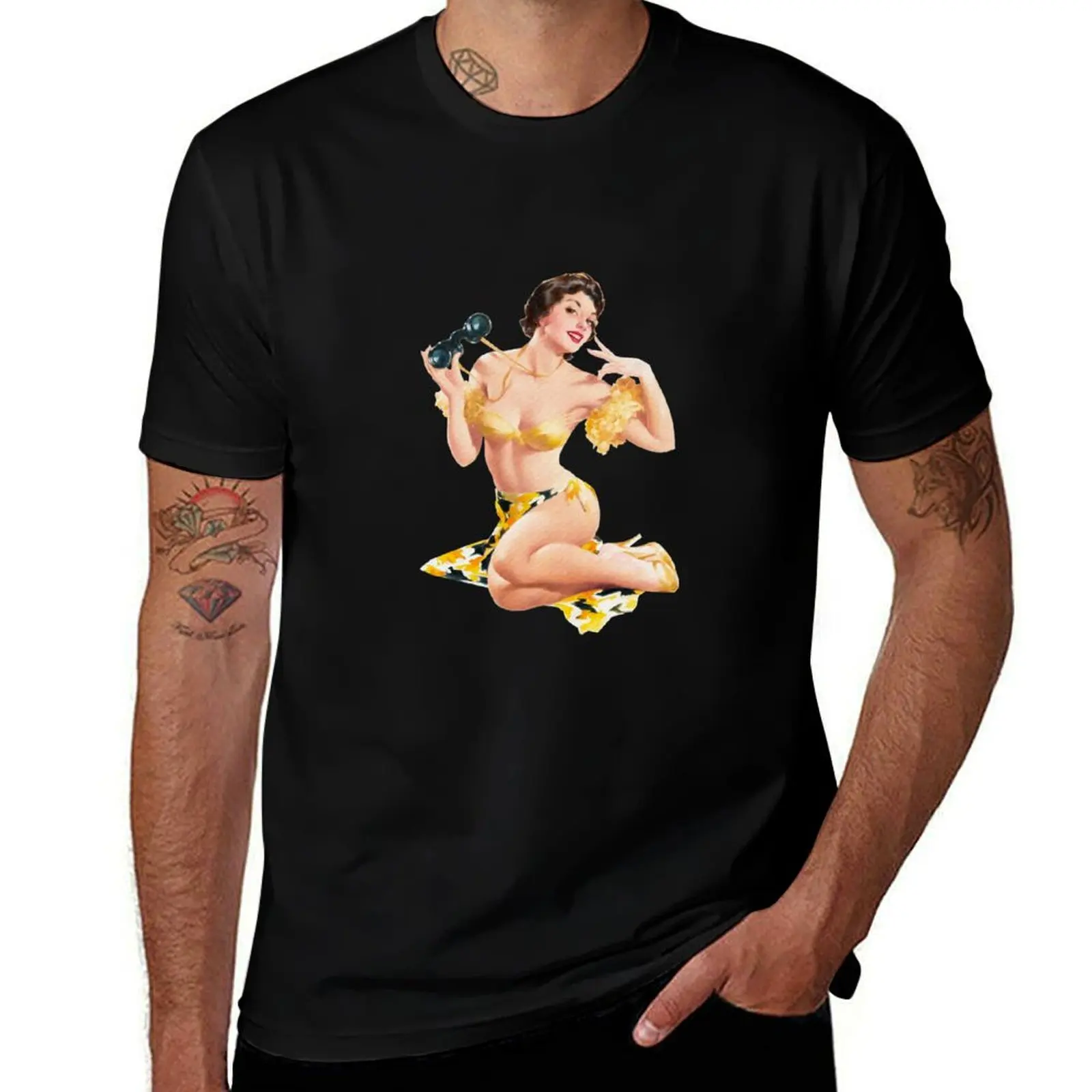 Sexy Pin Up Girl with Binoculars T-Shirt graphic t shirts customizeds kawaii clothes graphic tee shirt shirts men graphic