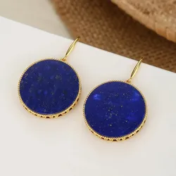 Lapis Lazuli Dangle Earrings - Large, Natural, Vintage Round, Bohemian Style, Ethnic Fashion Jewelry for Women - Perfect for Par