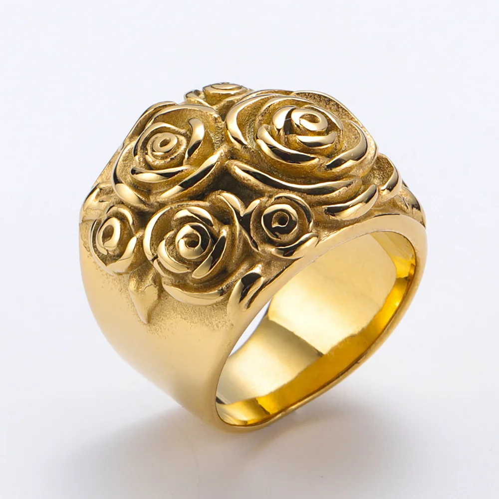 

European and American Retro Style Classic Temperament Flower Men and Women Personality Stainless Steel Ring Size 7-13